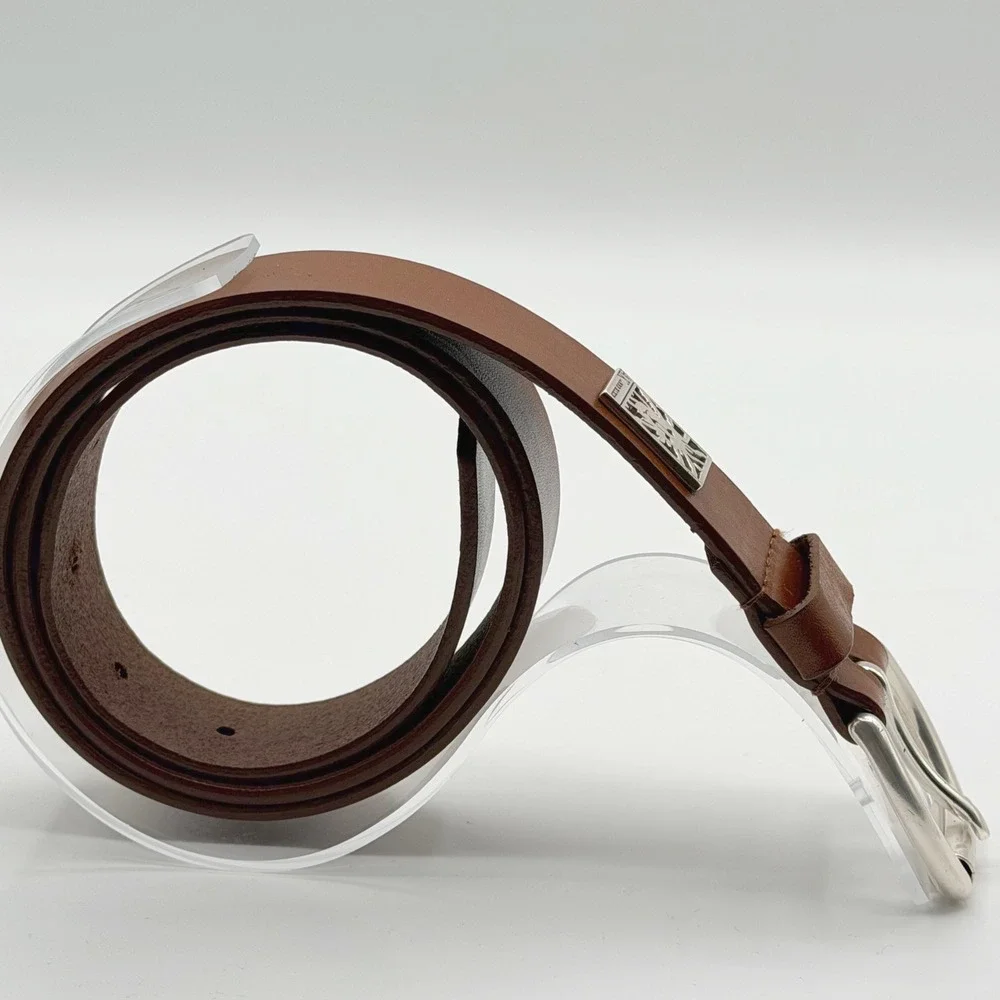 Anne‎ Klein Brown Genuine Leather Belt Womens M Logo Contemporary Classic Preppy